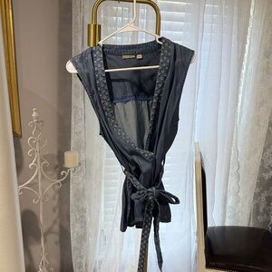 HOLDING HORSES Blue Sleeveless Wrap Top